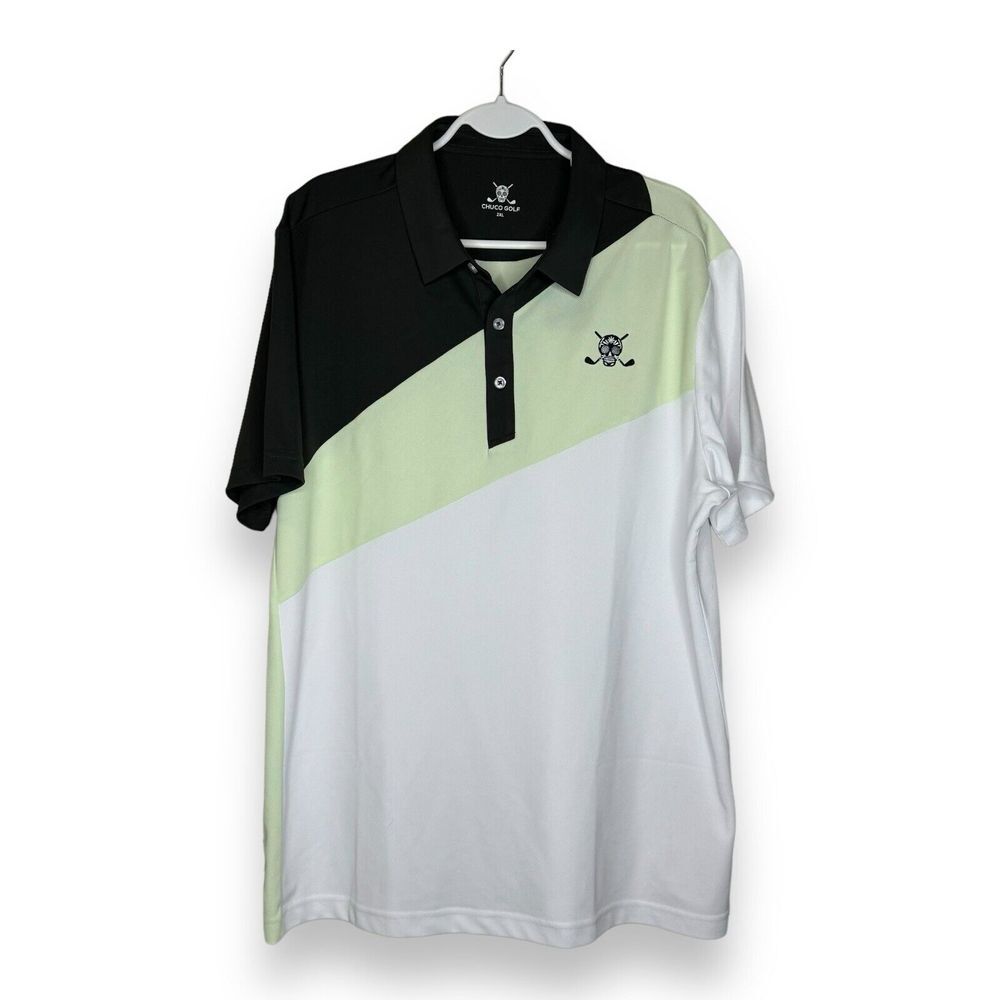 NWT CHUCO GOLF SS POLO SHIRT MEN'S 2XL SKULL WHITE YELLOW‎ GRAY COLORBLOCK ⛳